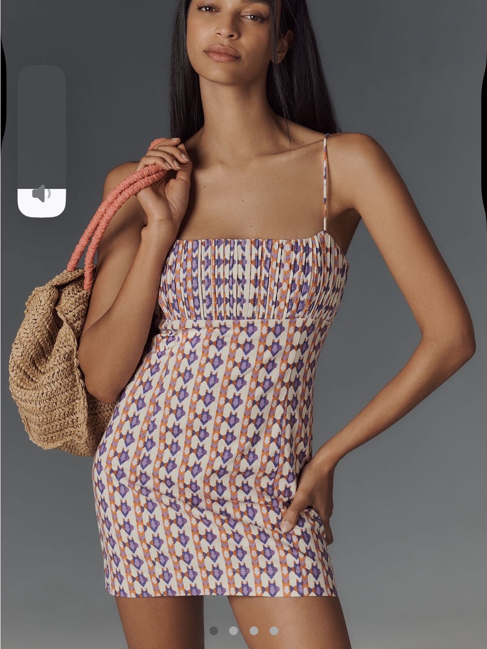 Anthropologie Smocked Square-Neck Mini Dress in Lavender and Cream
